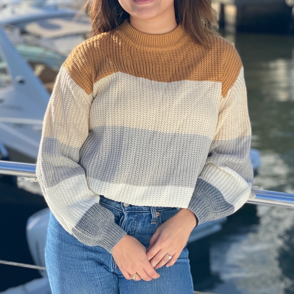 Debut Chunky Color Block Balloon Sleeve Sweater